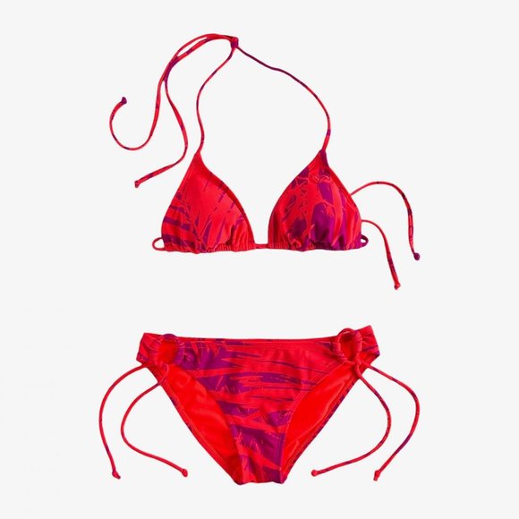 Roxy Other - Triangle String Bikini Set | Neon Coral + Bright Purple | Size S (EUC)